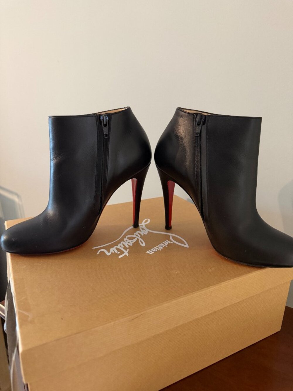 Christian Louboutin Black Leather Ankle Booties with Red Soles